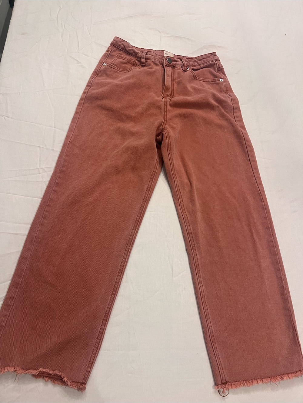 Dee Elly Women’s Rusty Coral Solid Denim Flared Jeans Button Zip Regular M